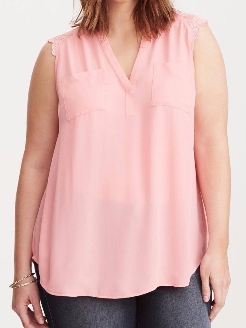TORRID 2 Plus Size Georgette Lace Inset Tank Top Bright Pink Blouse Coquette 2X